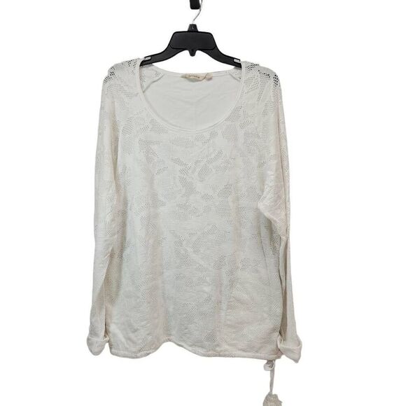 Soft Surroundings Size Large Top Womens White Perforated Raglan Sleeves Cuffed S - Picture 1 of 7